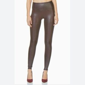 SPANX WOMENS HIGH WAIST FAUX LEATHER SHAPEWEAR LEGGINGS SIZE MEDIUM BROWN CASUAL